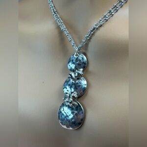 Hammered Silver Coin Pendant Multi Stranded Necklace